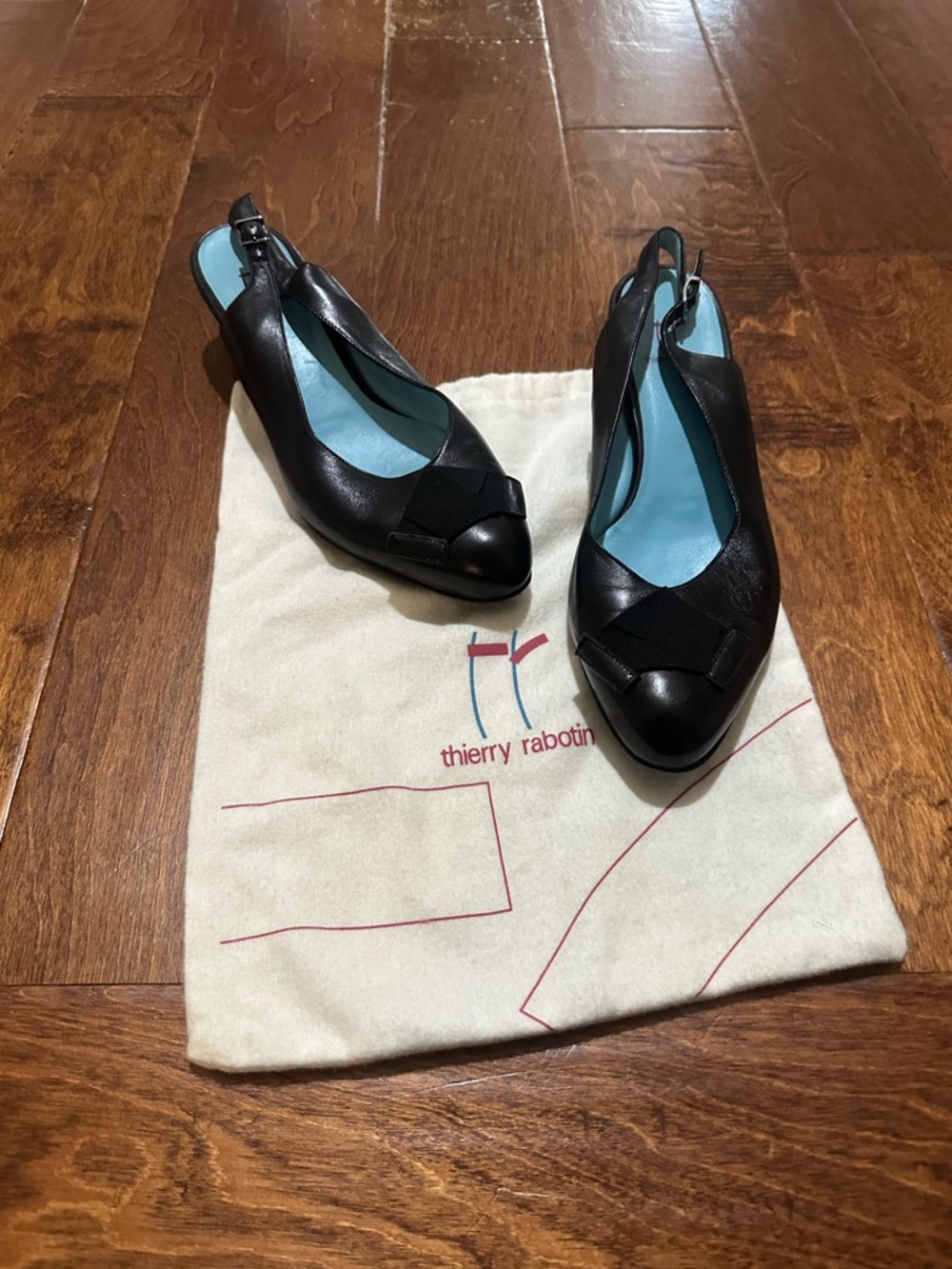 Thierry Rabotin Black Leather Slingback Pumps with dust bag